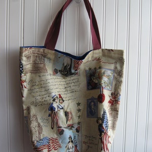washable vintage patriotic print fabric medium tote bag