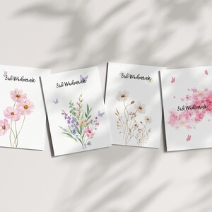 Lot de 4 cartes de vœux fleuries Eid Mubarak à imprimer cartes de vœux islamiques en téléchargement numérique 5x7 4x6 A6 imprimé islamique