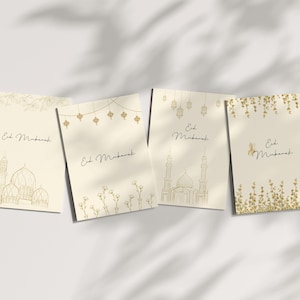Lot de 4 cartes de vœux Eid cartes Eid Mubarak à imprimer cartes de vœux islamiques en téléchargement numérique 5x7 4x6 A6 imprimé islamique
