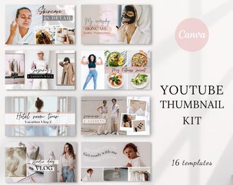 Plantillas minimalistas de miniaturas de YouTube: Kit de marca de Canva (descarga digital)