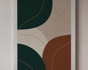 Framed Abstract Geometric Canvas Wall Art, Earth Tone Green Brown Shapes, Minimalist Mid Century Modern Decor for Natural Stylish Homes
