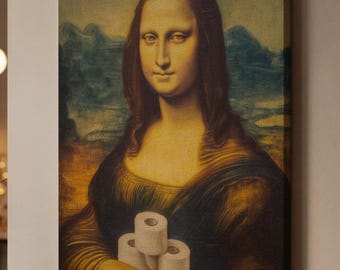 Funny Renaissance Woman Canvas Art, Framed Toilet Roll Gag Painting, Quirky Classical Wall Print for Bathroom, Gift for Art Humor Lovers