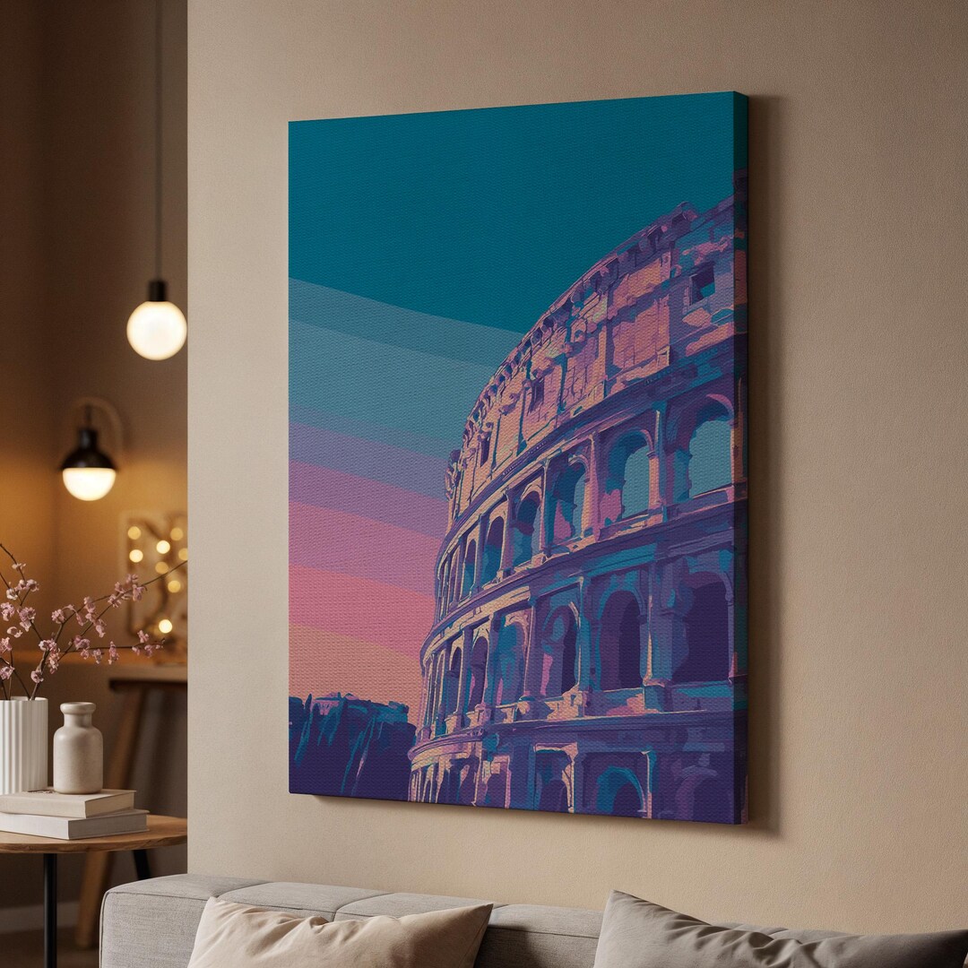 Framed Rome Colosseum Wall Art Print, Stylized Ancient Architecture ...