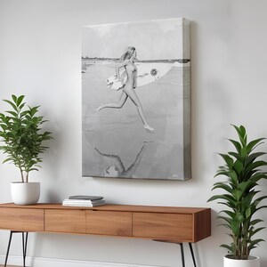 Naked Surfer Woman Canvas Painting, Nü Canvas Wall Art, Nü Modern Wall Decor, Large Wall Art, Framed Canvas Wall Art, Housewarming Gifts