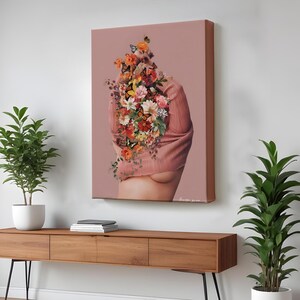 Undressing Woman With Colorful Butterflies And Flowers Detail Print, Nü Modern Wall Decor, Framed Canvas Wall Art, Housewarming Gifts