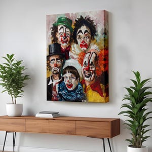 Unhappy Clowns Decorative Wall Art, Framed Portrait Canvas Wall Decor, Portrait Wall Art, Portrait Canvas Art, Housewarming Gift