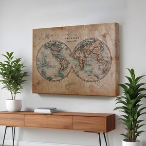 Vintage Retro Weltkarte Malerei, Leinwand Wandkunst, klassische Leinwand Kunst, große Wandbehang, Leinwand Raumdekor, Housewarming Geschenke