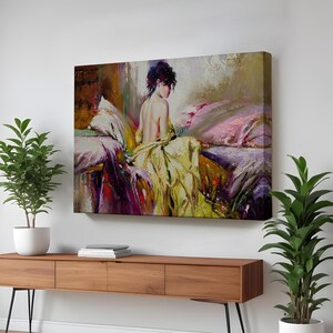 Lonely Woman Pastel Look Decorative Canvas Wall Art, Nü Canvas Wall Art, Framed Canvas Wall Art, Nü Canvas Print, Housewarming Gifts