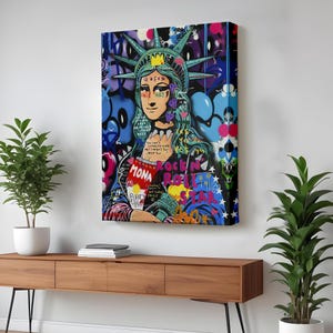 Mona Lisa Graffiti Pop Art Wall Art, Pop Art Canvas Print, Framed Canvas Wall Art, Pop Art Canvas Wall Art, Populer Modern Wall Decor