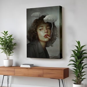 Surreal Artworks Cloud And Smoke Canvas Painting, Large Wall Art, Framed Canvas Wall Art, Surreal Modern Wall Decor, Surreal Canvas Wall Art