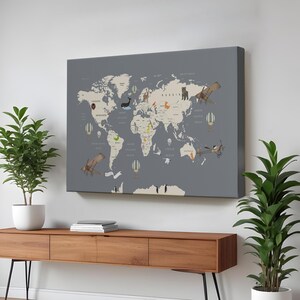 Dekorative Weltkarte Leinwand Wandkunst für Kinderzimmer, Housewarming Geschenke, große Wandbehang, Wohnkultur Leinwand, klassische Leinwandkunst