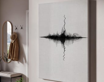 Soundwave Abstract Canvas, Black Waveform on White Wall Art, Minimalist Music Vibe Print, Modern Framed Art for Studio or Living Space