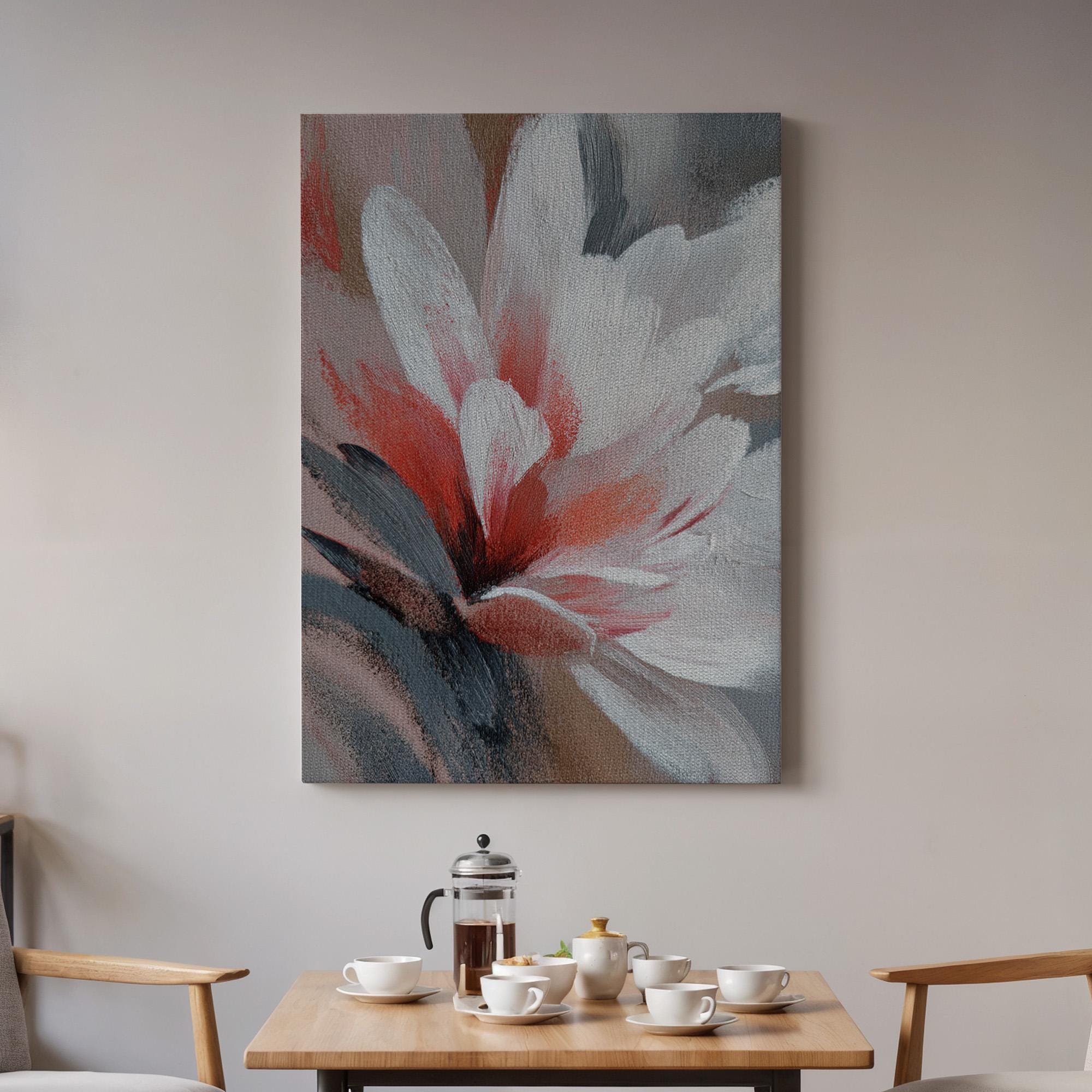 Red Gray Abstract Flower Canvas Art, Large Floral Brushstroke Painting ...