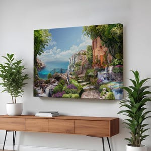 Old Italian Houses Oil Painting Look Decorative Canvas Wall Art, Nature Canvas Decor, Nature Wall Decor, Nature Canvas Wall Decor