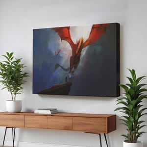 Warrior On The Dragon&#39;S Brow Canvas Painting, Surreal Modern Wall Decor, Housewarming Gift, Surreal Canvas Print, Large Wall Art