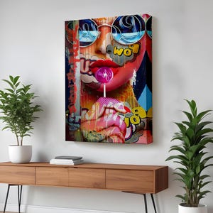 Pop Art Street Art Colorful Woman Decorative Wall Print, Pop Art Canvas Wall Art, Pop Art Modern Wall Decor, Framed Canvas Wall Art