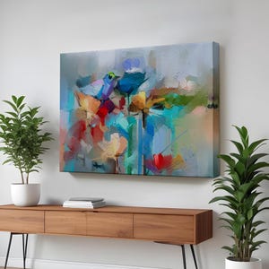 Modern Abstract Style Flowers And Birds Decorative Canvas Wall Art, Large Wall Art, Housewarming Gifts, Abstract Canvas Wall Art