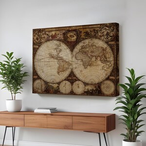 Vintage Retro Weltkarte Malerei, moderne Leinwand-Wand-Dekor, große Leinwand Wandbehang, klassische Leinwandkunst