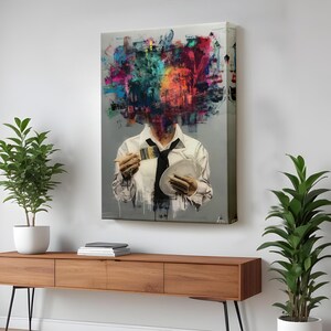 Man Painting His Own Head Surreal Wall Art Canvas Painting, Housewarming Gift, Surreal Canvas Print, Large Wall Art, Framed Canvas Wall Art