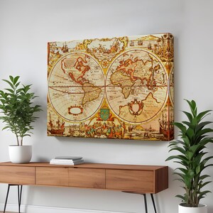 Vintage Retro Weltkarte Gemälde, große Wandbehang, Wohnkultur Leinwand, Leinwand Wandkunst, Housewarming Geschenke, Leinwand Raumdekor