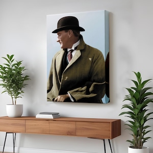 Atatürk Decorative Wall Art, Portrait Wall Art, Modern Portrait Canvas Art, Portrait Canvas Art, Framed Portrait Canvas Wall Decor