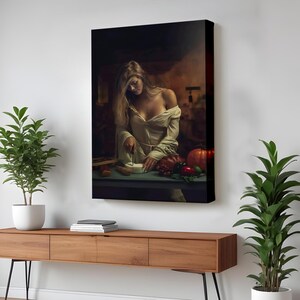 Beautiful Woman Cutting Cheese Decorative Wall Art, Large Wall Art, Framed Canvas Wall Art, Nü Canvas Print, Housewarming Gifts