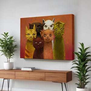 Abstract Cats Oil-Painting Decorative Canvas Wall Painting, Wall Decor Gift for Nature Enthusiasts, Housewarming Gifts, Large Wall Art