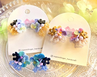 Handmade Micro Crochet Flower Cluster Earrings | Micro Crochet Floral Studs | Pastel Earrings | Gift for Her | Cute Tiny Flower Jewelry