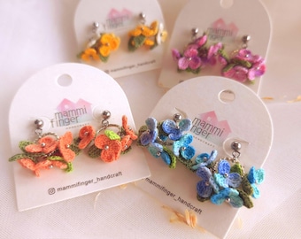 Handmade Micro Crochet Flower Hoop Earrings | Micro Crochet Floral Jewelry | Handmade Gift for Her