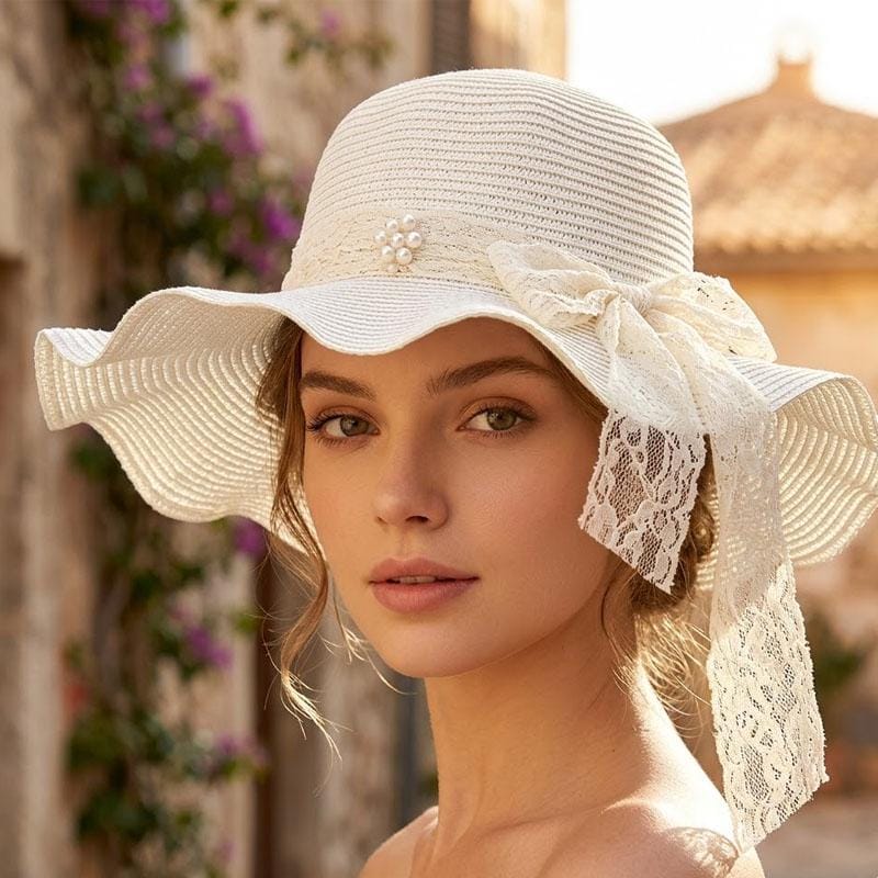 帽子 STRAW HAT WITH LACE RIBBON Straw Hat Lace Ribbon - Etsy - Page 5