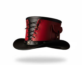 Handgemaakte steampunk leren hoge hoed | Uniseks lederen gotische cosplaypet
