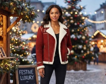Custom Leather Aviator Jacket – Handmade Unisex Shearling Biker Coat – Warm Winter Gift for Her