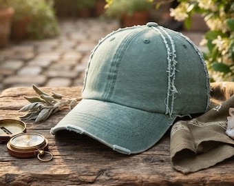 Distressed Cotton Baseball Cap, Raw Edge Dad Hat, Vintage Washed Streetwear (Unisex)
