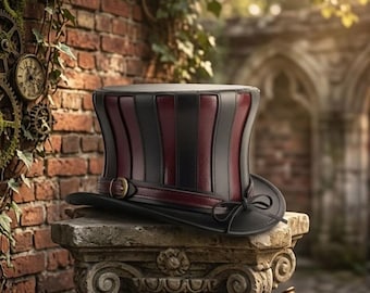 Handmade Leather Top Hat, Steampunk Gothic Victorian Cosplay Accessory