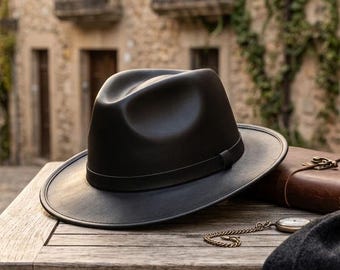 Handmade Genuine Leather Fedora Hat for Men Classic Vintage Luxury Streetwear Wedding Hat