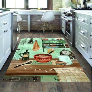 Cooking Supplies Rug,Modern Kitchen Look Rug,Kitchen Rug,Kitchen Rug,Kitchen Clock,Kitchen Decoration Rug,Washable Rug,Non Slip Rug,Area Rug