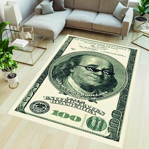 Money Rug, Dollar Rug, Customizable Rug, Iconic Gift Rug for Father, Dollar Pattern Rug, 100 Dollar Rug, Money Runner Rug, Dollar Gift Rug