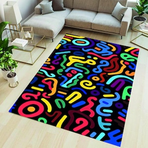 Alfombra de diseño gráfico, alfombra de arte pop, alfombra divertida y colorida, decoración de habitación de niños, alfombra minimalista, alfombra de estilo moderno, alfombra popular, alfombra de mujer, alfombra antideslizante