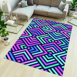 Alfombra colorida, alfombra moderna, alfombra popular, alfombra pop art, alfombra con diseño gráfico, alfombra multicolor, alfombra minimalista, alfombra de área, alfombra antideslizante