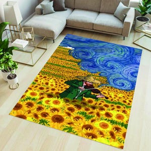 Violinist Rug,Pop Art,Sunflower Rug,Violin Rug,Clouds from Musical Notes Rug,Living Room Rug, Washable Rug, Non Slip Rug,Large Area Rug