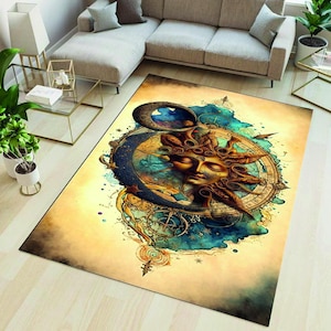 Tapete de Sol, Tapete de Arte Ensolarado, Tapete de Decoração de Tarô, Tapete de Sabedoria, Sol e Roda, Tapete de Cartas de Tarô, Iluminação Positivista, Decoração de Casa Única, Arte Moderna