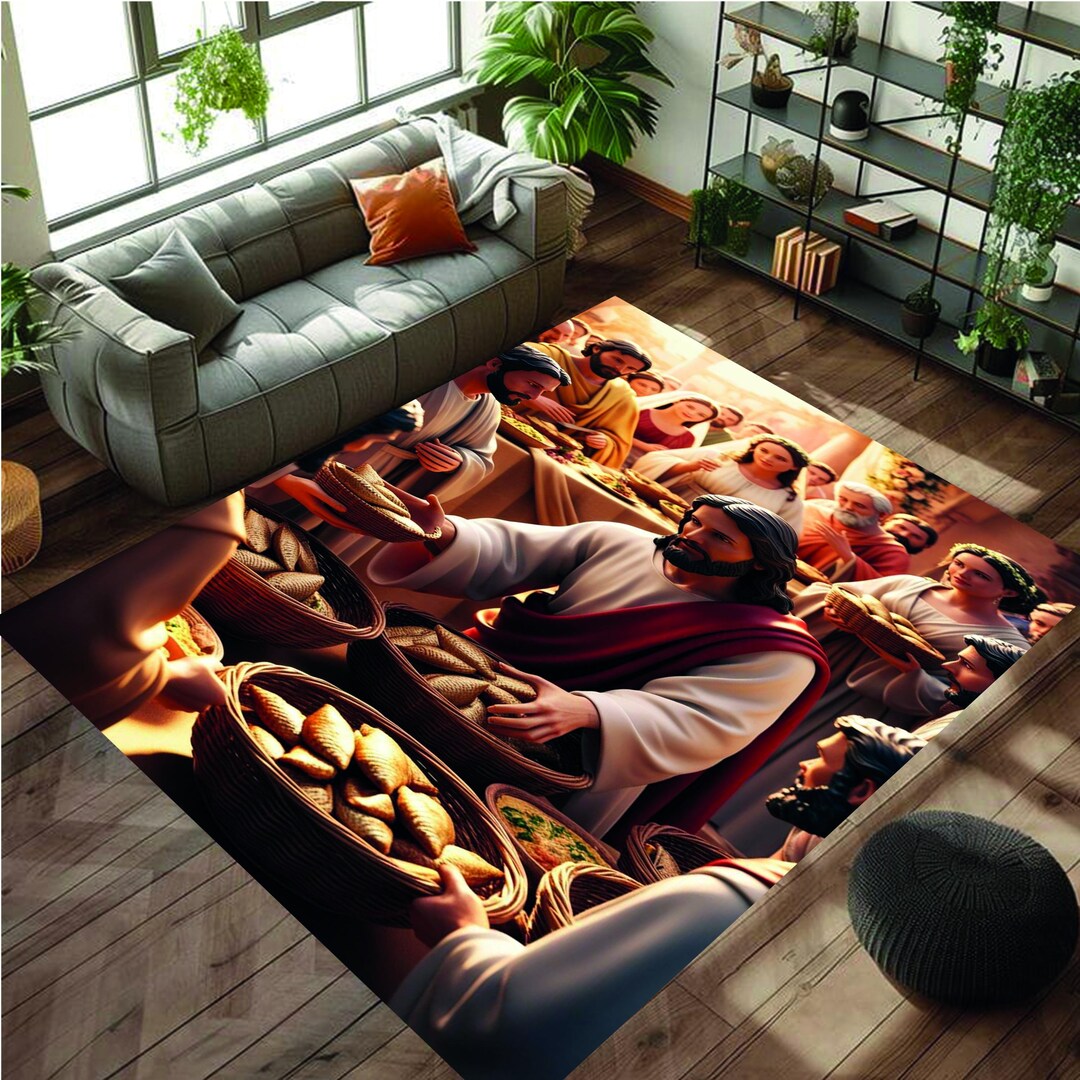 Jesus Rugs Graphics The Miracle of Jesus Multiplying Bread Rug,new Testament Scenes Rug ...