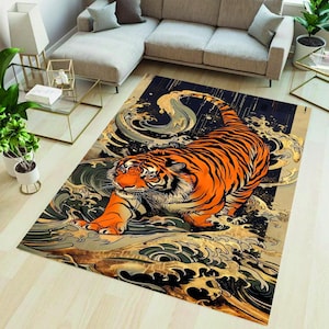 Tiger Rug,Tiger Pattern Rugs,Animal Themed Rug,Cool Animal,Living Room Rug, Colorful Rugs,Big Cat Rug,Living Room Decor, Non Slip Rug