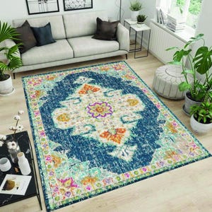 Shades of Blue Rug,Vintage Rug,Antiquing Rug,Washable Rug,Non Slip Rug,Art Rug,Turkish Rug,Modern Rug for Livingroom, Rug, Area Rug