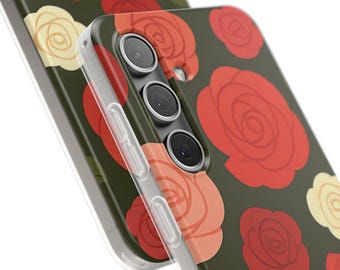 Samsung-hoesje met bloemen helder milieuvriendelijk transparant telefoonhoesje, roze bloem esthetisch schokbestendig flexibel hoesje, leuk cadeau voor haar