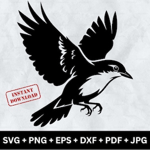 Pájaro volador SVG Clipart Vida silvestre Ave Archivo de corte Descarga digital Animal del bosque Cricut Silueta PNG dxf Diseño de tatuaje EPS Impresión artística