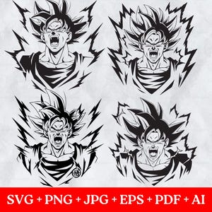 Goku SVG Bundle Super Saiyan - Dragon Ball Z Power Up Design - Cricut Silhouette Cut File - Anime Cut File PNG JPG (Digital Download)