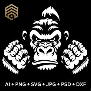 Angry Gorilla SVG PNG – Fierce Gorilla Vector Clipart for Cricut, Sublimation, T-Shirts, Stickers, Decals, Posters & DIY Crafts Editable