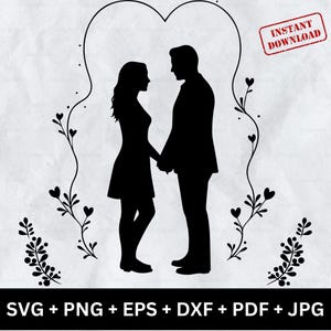 Romantic Couple SVG Marriage Silhouette PNG Valentines Clipart Holding Hands Cut File Gift for Him Her Digital Download Cricut Sublimation