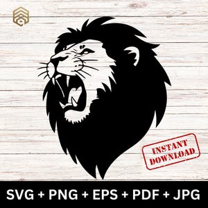 Lion SVG PNG Digital Download Roaring Lion Clipart Wild Animal Silhouette Vector Cut File Cricut Sublimation Art Jungle Wildlife Design